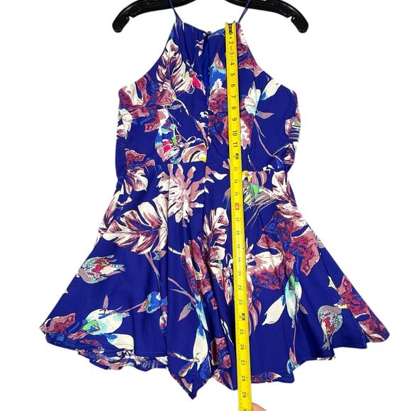 NEW- She + Sky Royal Blue Tropical Floral Halter Romper - Size Small - Picture 9 of 10